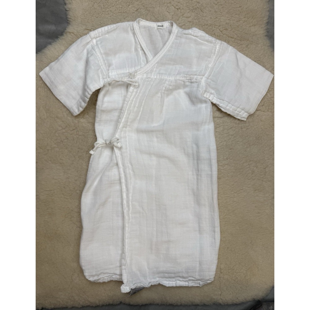 Makie Baby White Cotton Gauze Kimono Wrap Gown Japanese Minimalist Quiet Luxury